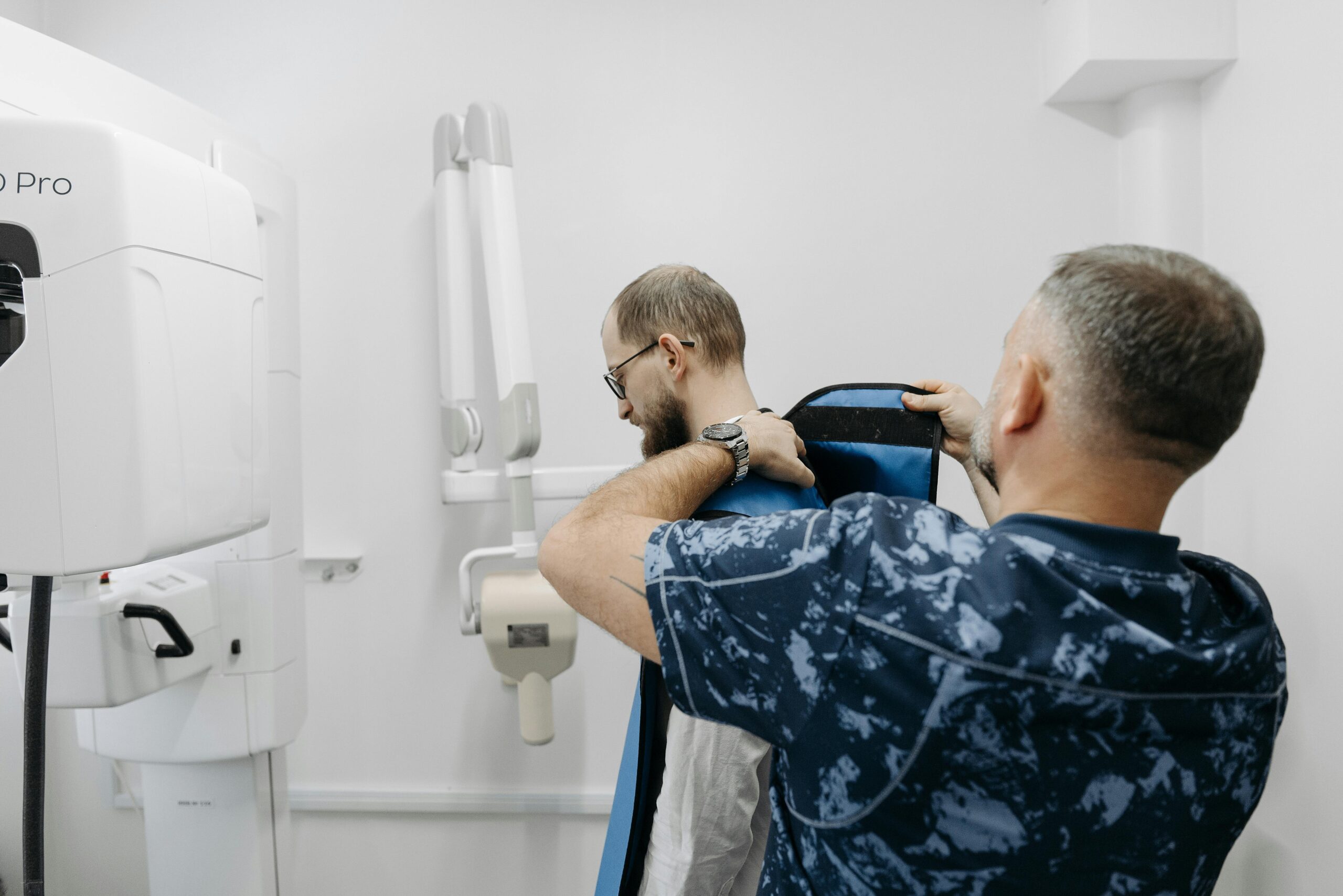 Patient being prepared for an x-ray